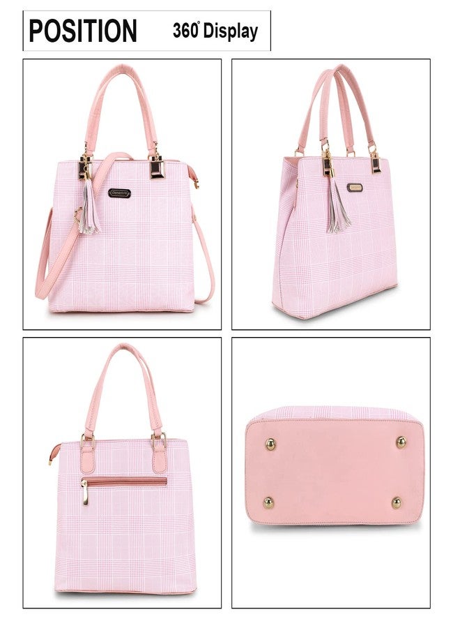 كليمنتين حقيبة يد نسائية من الجلد الصناعي بنقشة مربعات من كليمنتين | حقيبة يد أنيقة بحزام كتف قابل للتعديل، مناسبة للعمل والسفر والاستخدام اليومي | (وردي) - Image 3